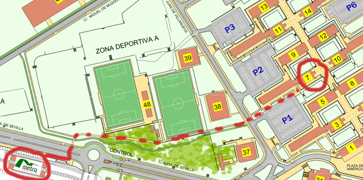 plano para llegar desde metro al edificio 7