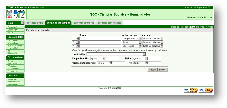 Formulario de búsqueda de ISOC