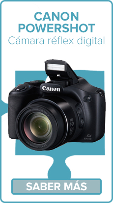 Canon Powershot: Cámara reflex digital. Esta cámara compacta tiene un gran zoom óptico con el que captar vídeos y fotografías de motivos lejanos.