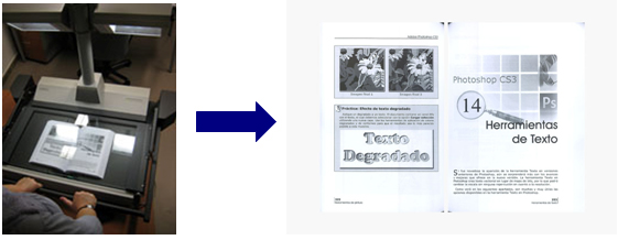 Esaceando dos páginas de un libro en horizontal