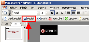 Opción Publish seleccionada y señalizada con flecha