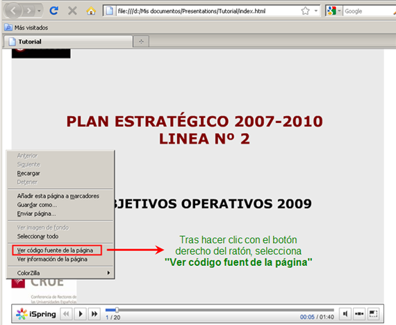 Visualización de presentación flash