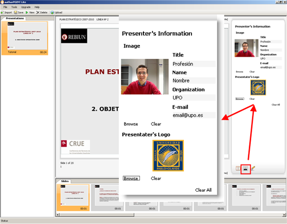 Presenter´s Information (información del presentador)