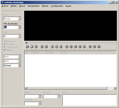 Pantalla inicial de Subtitle Workshop