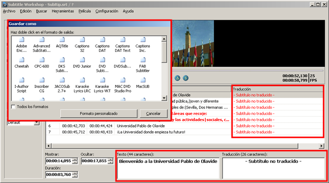 Opción Guardar como, para el nuevo subtitulo