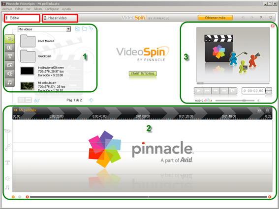 Interfaz de página inicial de Video Spin
