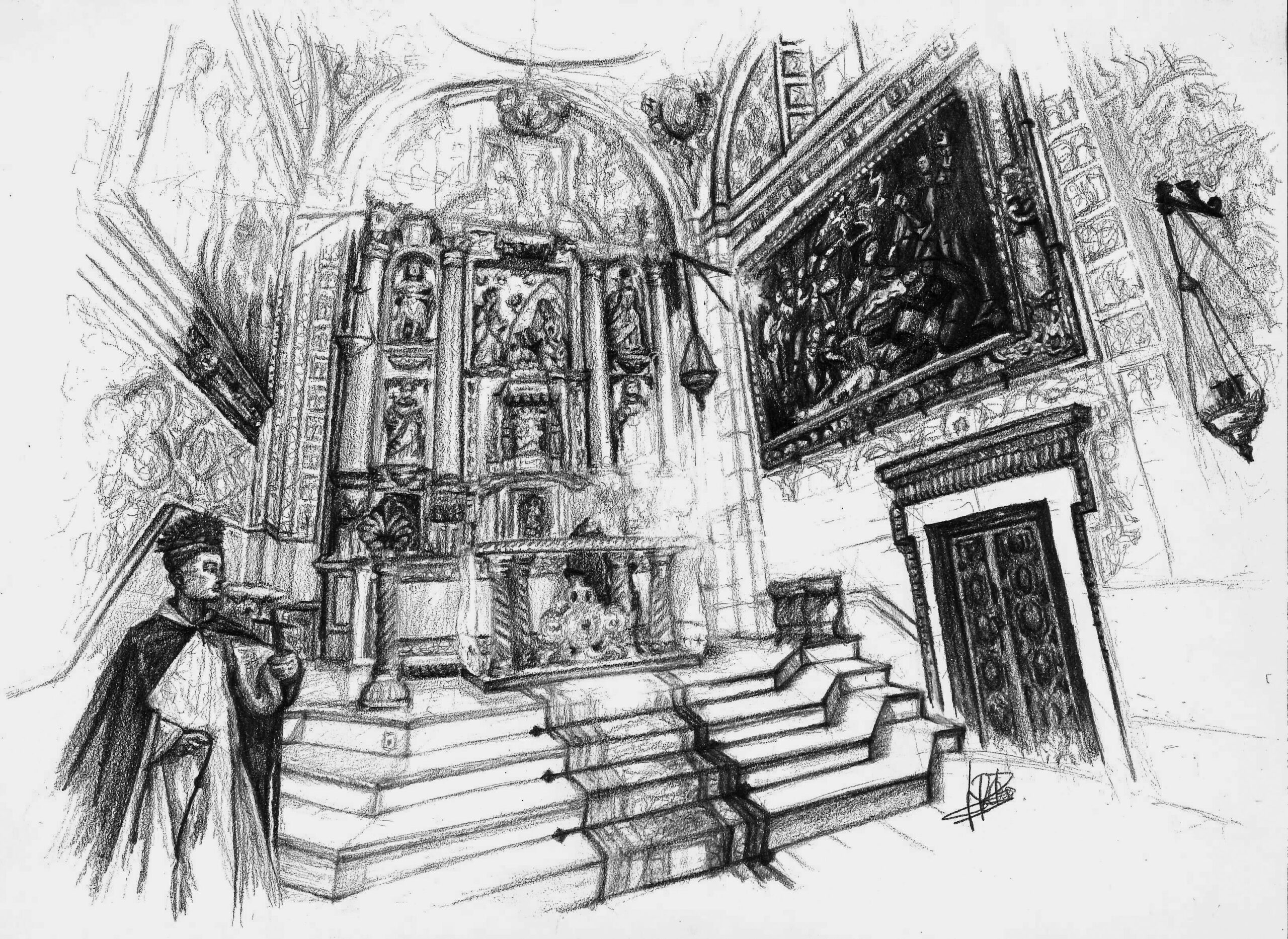 Rocío Ortiz Blanquero, Retablo Mayor del convento de la
Madre de Dios, Carmona (Sevilla) (1.ª mitad del siglo XVII) de
Jacinto Pimentel, 2023. Carboncillo sobre papel.