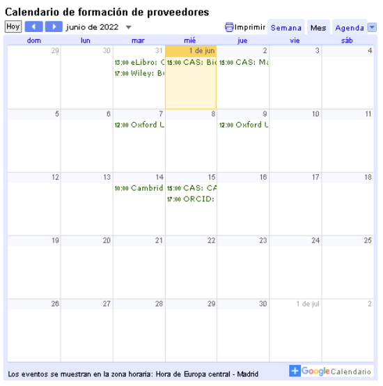 Calendario de proveedores