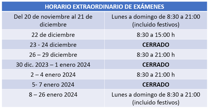 Horario extraordinario 2023