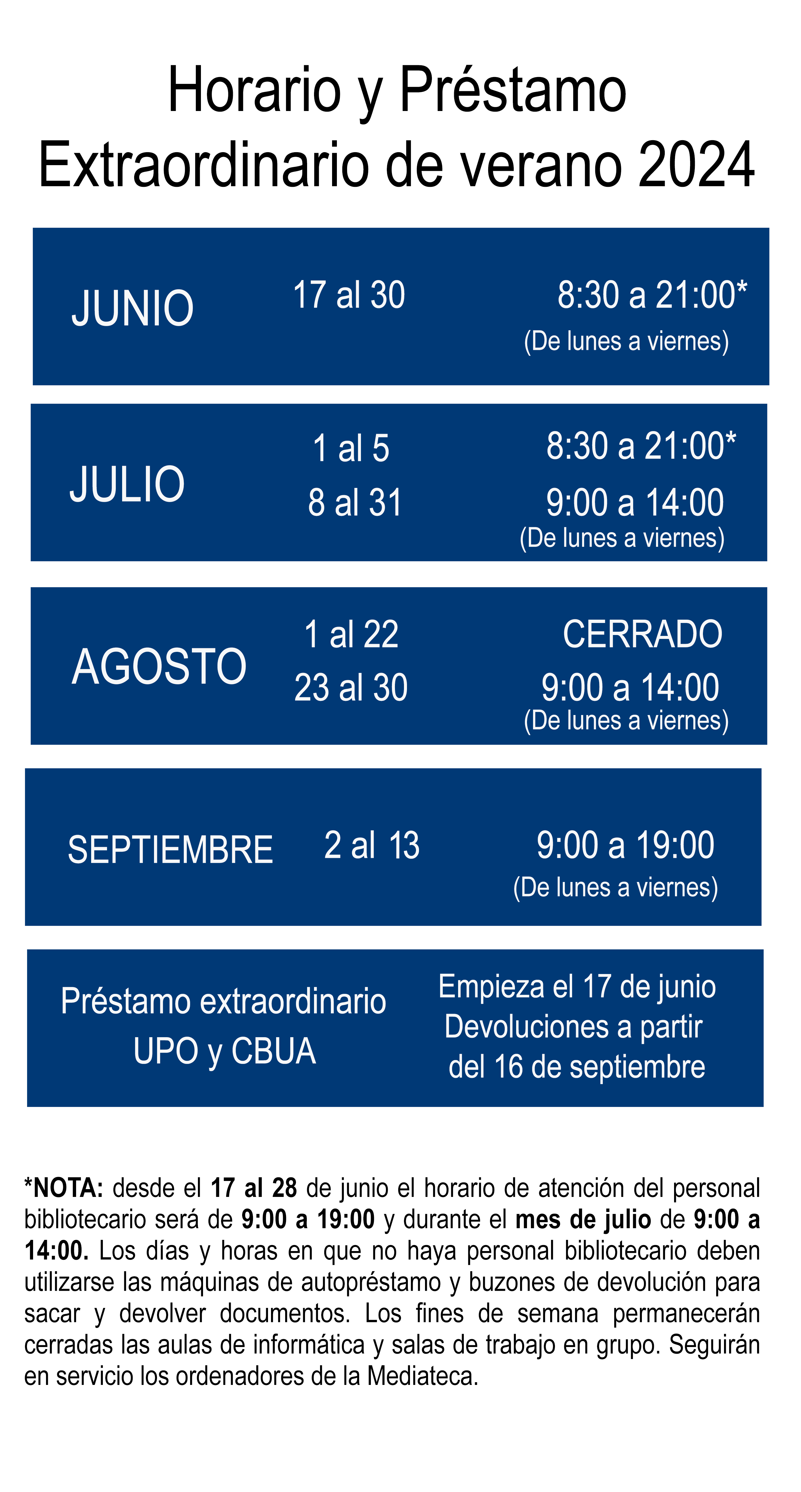 Horario y préstamo extraordinario de verano 2024.