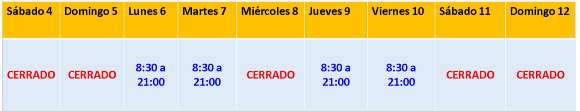 Horario feria 2019