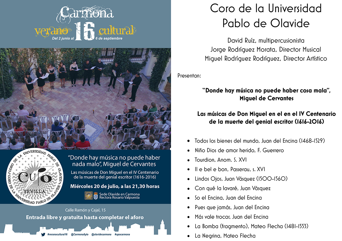 Programa de mano de la actuación del Coro de la Universidad Pablo de Olavide