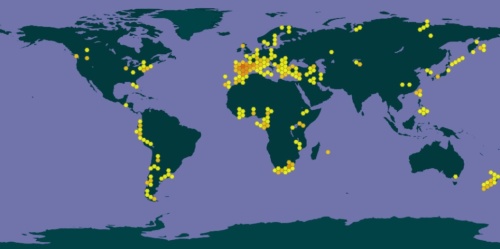 Distribución de los pliegos con coordenadas geográficas del herbario UPOS de acuerdo a GBIF (Julio 2026)