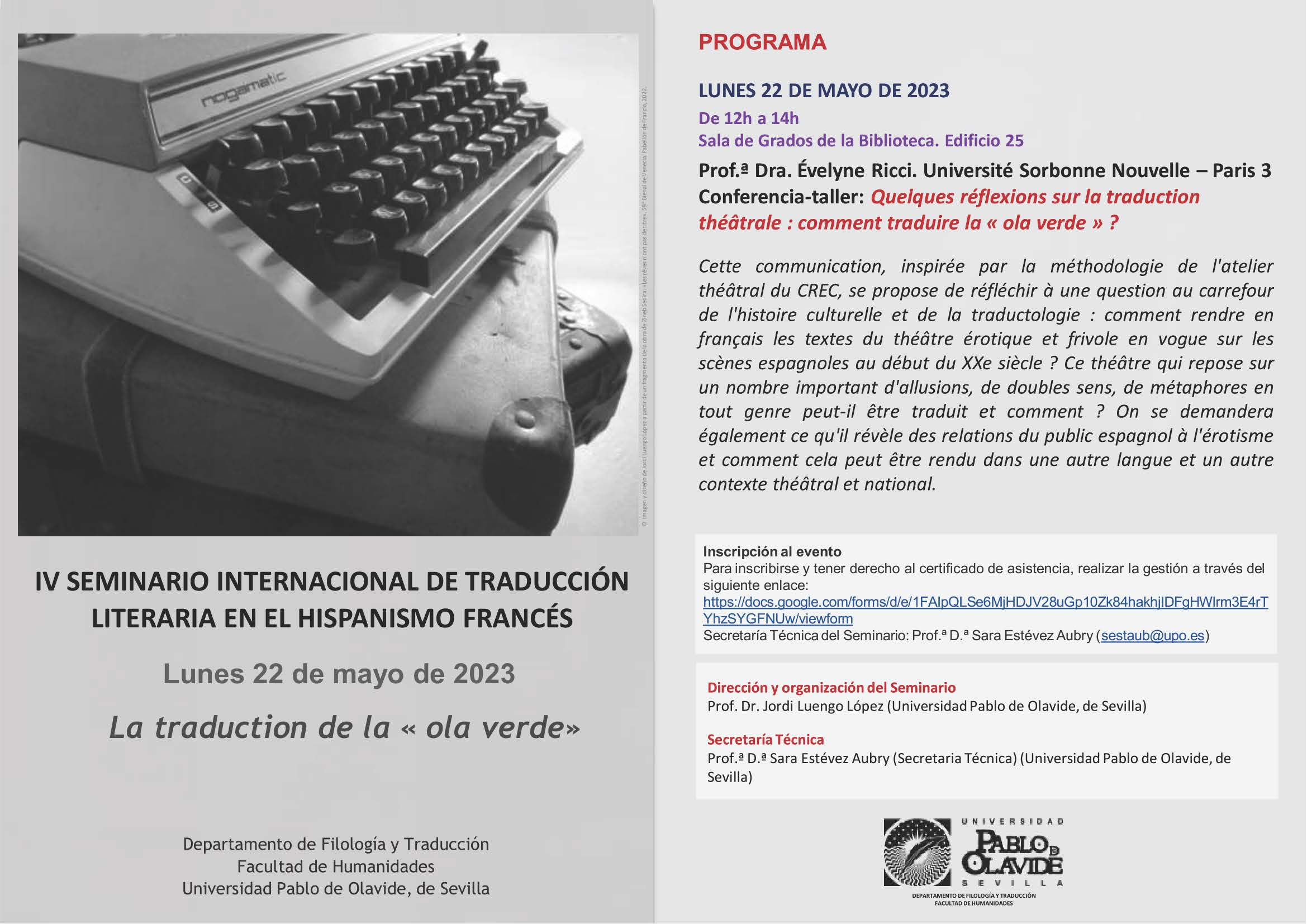De¿pliant. IV SEMINARIO INTERNACCIONAL DE TRADUCCIO¿N LITERARIA EN EL HISPANISMO FRANCE¿S