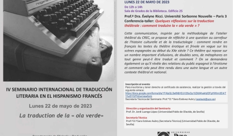 De¿pliant. IV SEMINARIO INTERNACCIONAL DE TRADUCCIO¿N LITERARIA EN EL HISPANISMO FRANCE¿S