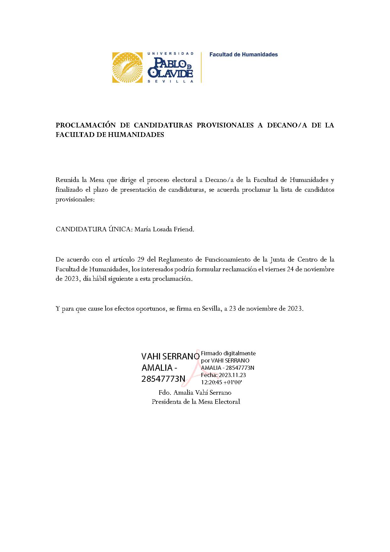 Proclamación de candidaturas provsionales