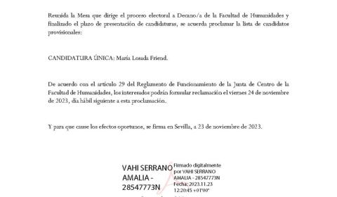 Proclamación de candidaturas provsionales