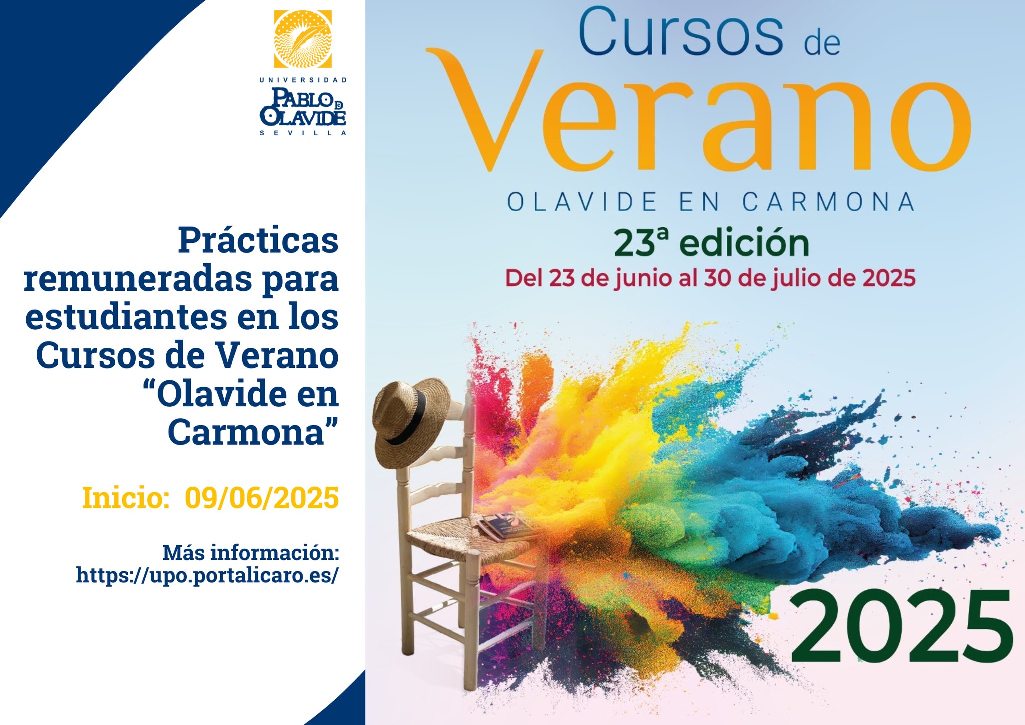 🎓 ¡Prácticas remuneradas este verano en Carmona!
¿Eres estudiante de la UPO y te interesa adquirir experiencia profesional mientras colaboras en un entorno académico real?
👩💻👨💻 ¡Esta es tu oportunidad!
🔹 La UPO te ofrece prácticas remuneradas para colaborar en los Cursos de Verano en la sede de Carmona, del 9 de junio al 25 de julio.
📌 Ofertas activas en Ícaro:
1️⃣ Oferta 452041 (1 plaza)
📚 Estudiantes del Grado en Ingeniería Informática en Sistemas de Información o
Máster Universitario en Ingeniería Informática
🛠 Apoyo técnico: Google Classroom, Meet, soporte audiovisual y gestión de usuarios.
2️⃣ Oferta 45204 (4 plazas)
👥 Estudiantes de cualquier titulación (centros propios de la UPO) con conocimientos básicos en TICs.
💻 Tareas de soporte en Google Workspace for Education y asistencia técnica a docentes.
📲 Accede a las ofertas desde:
🔗 https://upo.portalicaro.es/home/offers
📍 Filtra por la pestaña Universidad
📞 Más info: 954 144 355 / 606 223 690
#Prácticas #CursosDeVerano #Carmona #UniversidadPabloDeOlavide #Verano2025