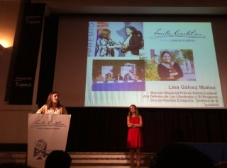 Lina Gálvez durante la entrega de premios en la sala Chicarreros