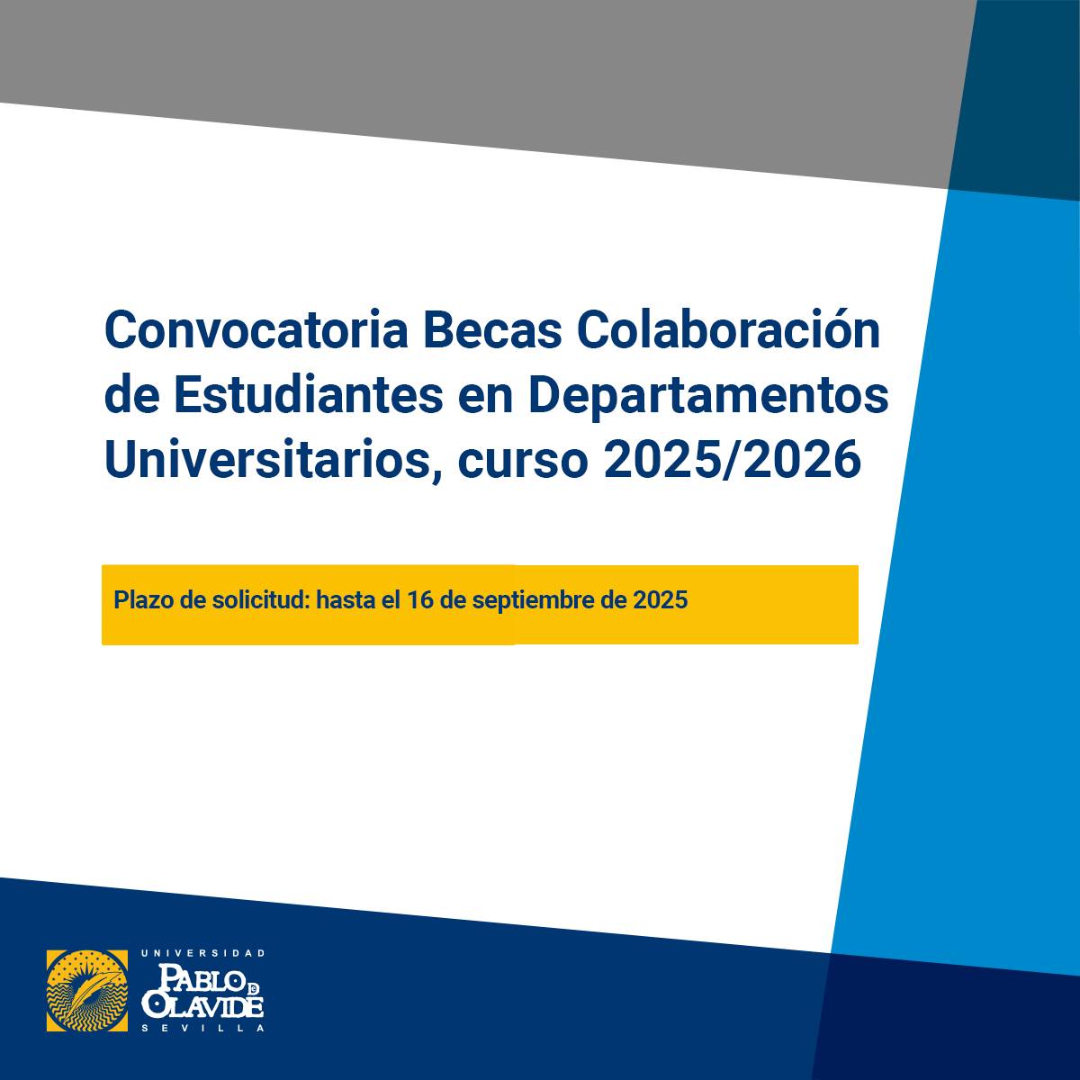 🎓 ¿Estás en el último curso de Grado o empezando un Máster oficial en el curso 2025/2026?
💼 ¡Ya puedes solicitar una de las 2.431 Becas de Colaboración en Departamentos Universitarios del Ministerio de Educación!
🧪 Estas becas están pensadas para iniciarte en tareas de investigación relacionadas con tus estudios, orientarte profesionalmente y conocer de cerca el trabajo en tu departamento.
📆 Plazo de solicitud: hasta 16 de septiembre de 2025
📝 La solicitud es telemática a través de 👉 sede.educacion.gob.es
🔗 Más información en el link de la Bio.
#BecasColaboración #Universidad #Investigación #Estudiantes #LaOlavideEresTú