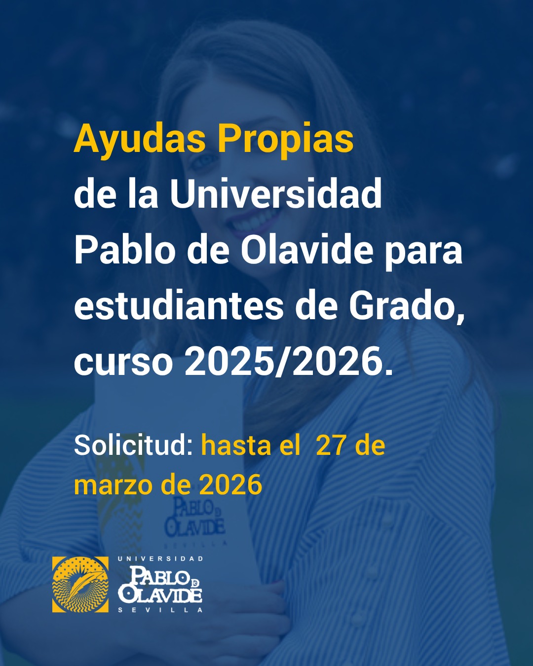 ⏳ Últimos días para solicitar las Ayudas Propias para el curso 2025/2026, pensadas para que nadie se quede fuera por motivos económicos.

Si eres estudiante de grado o doble grado, puedes solicitar ayuda para:

📚 Matrícula
📦 Material académico
🚌 Transporte
🏠 Alojamiento

🗓️ Tienes hasta el 27 de marzo para presentar tu solicitud a través de la sede electrónica (instancia genérica).

Una oportunidad para seguir estudiando con más tranquilidad. 

ℹ️ Consulta la convocatoria en el Tablón Electrónico Oficial (TEO UPO).

#LaOlavideEresTú #BecasUPO  #AyudasPropias
