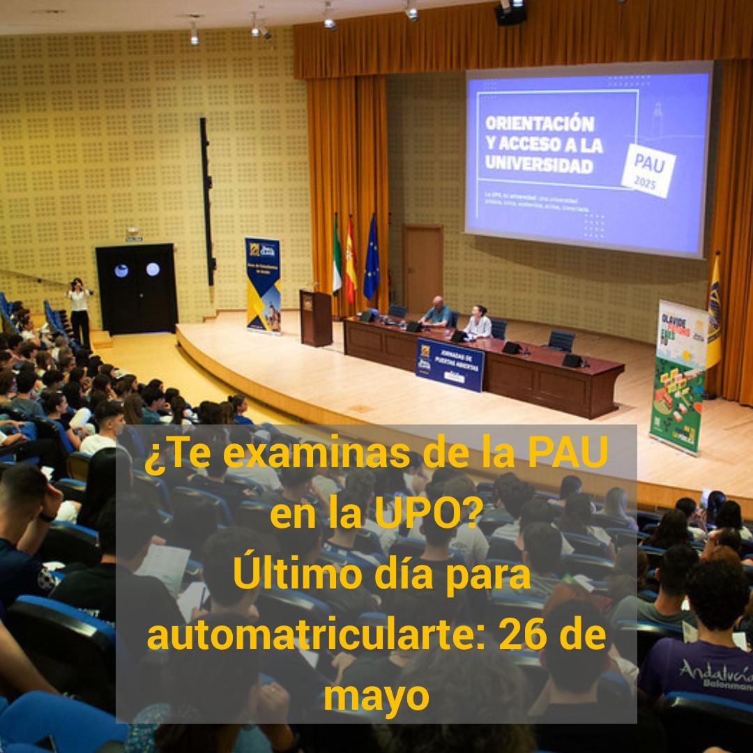 🗓️ Si haces la PAU en la Universidad Pablo de Olavide, este LUNES 26 DE MAYO es el último día para realizar tu automatrícula online para la convocatoria de junio.Hazlo fácil y sin complicaciones:✅ Regístrate✅ Elige tus materias✅ Realiza el pago📌 Consulta la guía paso a paso en nuestra web:🔗 https://www.upo.es/asistencia-estudiante/acceso-admision/O desde el enlace en bio.Recuerda: sin automatrícula, no hay PAU. ¡No te quedes fuera! 😉#PAU2025 #Selectividad2025 #AutomatrículaUPO #EstudiaEnLaUPO #LaOlavideEresTú #FuturoUPO