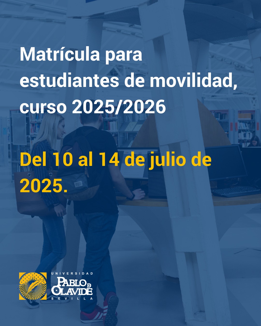 📢 Matrícula estudiantes de movilidad 2025/2026Si eres estudiante de movilidad el próximo curso, recuerda que el plazo de matrícula será del 10 al 14 de julio (ambos inclusive).📅 Fechas importantes:🔹 Inicio: 10 de julio🔹 Fin: 14 de julioℹ️ Más información: https://www.upo.es/matricula/matriculate/#Movilidad #Matrícula #LaOlavideEresTú #UniversidadPablodeOlavide