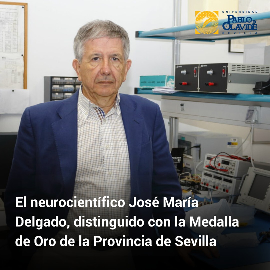 🏆 Hoy hemos podido conocer los nombres de las personas y entidades distinguidas por la @dipusevi con las Medallas de Oro de la Provincia 2026.

Desde la Universidad Pablo de Olavide queremos expresar nuestra más sincera enhorabuena al neurocientífico José María Delgado, vinculado durante décadas a esta universidad como profesor y referente en investigación, distinguido con la Medalla de Oro de la Provincia de Sevilla 2026 en la categoría de Ciencia y Deporte.

Se trata de un reconocimiento más que merecido a una trayectoria científica y académica de referencia internacional, profundamente vinculada a nuestra universidad desde su incorporación en 1999, donde impulsó la creación de la División de Neurociencias y el Centro de Fenotipaje. Entre 2015 y 2025 ha sido además Profesor Emérito de la UPO, dejando una huella destacada en la investigación y en la formación de las nuevas generaciones de investigadores e investigadoras.

Su trabajo, clave en el estudio de los mecanismos neuronales del aprendizaje y la memoria, es ejemplo de excelencia, compromiso y vocación por el conocimiento.

Queremos trasladar también nuestra felicitación al conjunto de personas y entidades reconocidas en esta edición, que representan el talento, la diversidad y el esfuerzo de toda la provincia.

Un orgullo contar con referentes como el profesor José María Delgado en la historia de la Olavide.

#LaOlavideEresTú #OrgulloUPO #Ciencia #DíaDeLaProvincia #MedallasDeOro #Sevilla #UniversidadPablodeOlavide