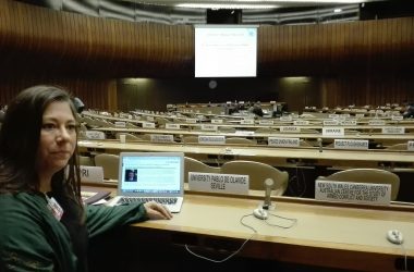Reyes Jiménez Segovia en la sede de la ONU en Gibebra