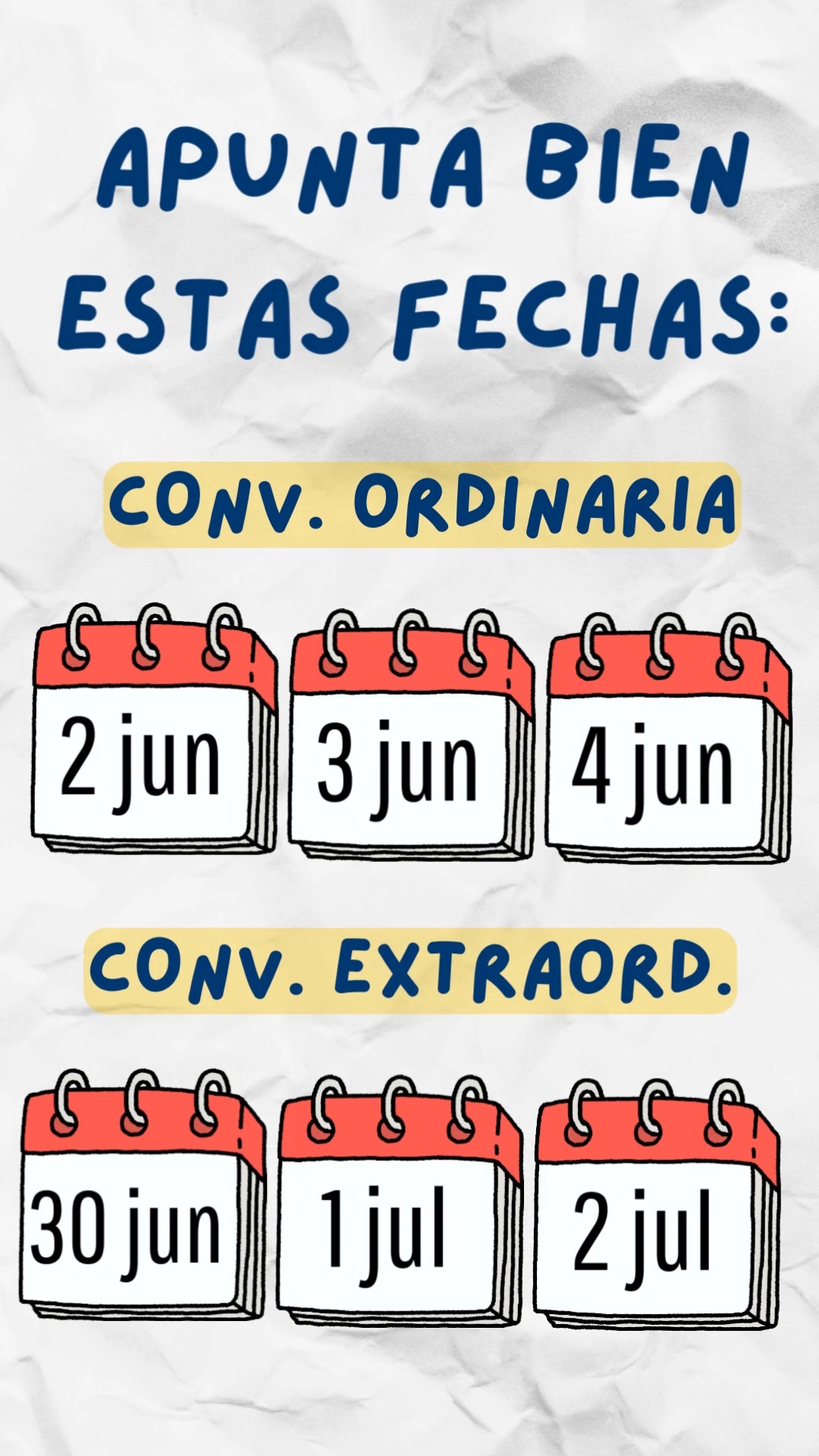 🚀📚 ¡Arrancamos motores para la PAU 2026!

Apunta bien las fechas 👀

🗓️ Convocatoria ordinaria: 2, 3 y 4 de junio
🗓️ Convocatoria extraordinaria: 30 de junio, 1 y 2 de julio

Todavía queda tiempo, sí… pero empezar con buen pie marca la diferencia 💪

👉 organiza tu estudio
👉 repasa sin agobios
👉 y cuida también el descanso

Paso a paso. Sin dramas.

La meta está cada vez más cerca 😉

#PAU2026 #LaOlavideEresTú