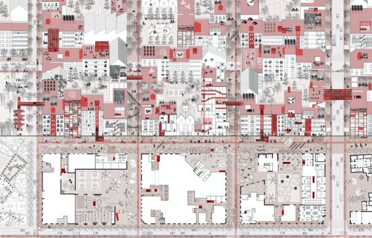 ilustración: elementos que conforman una ciudad, públicos y privados