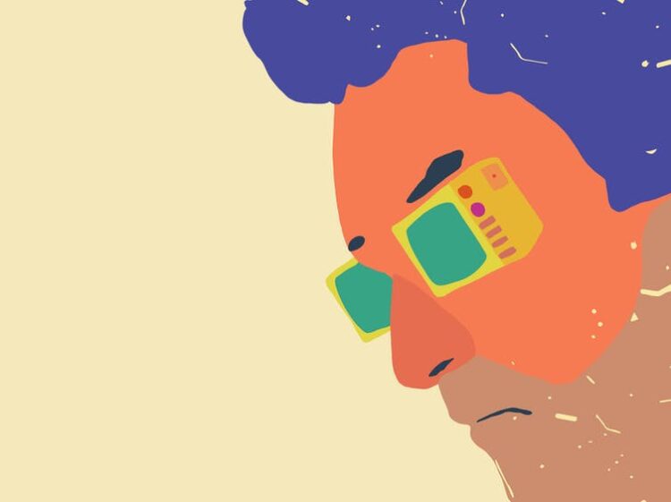 ilustración: rostro con televisores en lugar de ojos