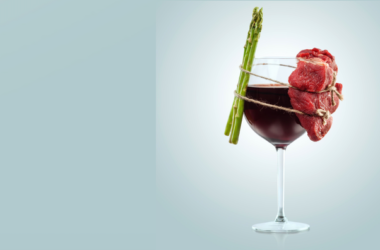 vino y alimentos (carne y espárragos)