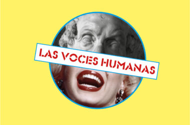 Las Voces Humanas: cartel con imagen compuesta a partir de los retratos de Marilyn Monroe y busto de Platón