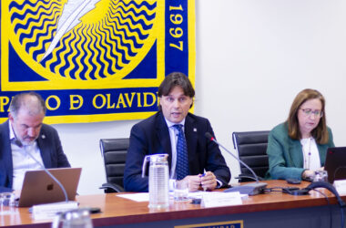 José A. Sánchez Medina, Francisco Oliva y María holgado durante el Consejo de Gobierno