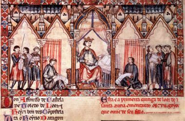 Miniatura medieval con Alfonso X el Sabio