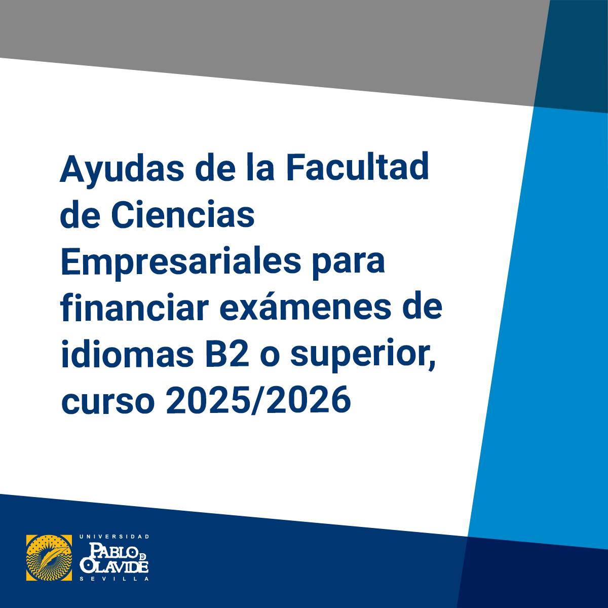 Ya está abierta la convocatoria de ayudas para sufragar los derechos de examen en el Servicio de Idiomas de la UPO, dirigida a:
✅ Estudiantes de grados de la Facultad de Ciencias Empresariales
✅ Profesorado de esta facultad con docencia en el curso 2024/25
📆 Exámenes realizados entre el 1 de junio de 2024 y el 30 de septiembre de 2025.
💸 Ayuda: hasta 100 € por persona
🗓️ Plazo de solicitud abierto hasta el 11 de julio de 2025
📌 Consulta la convocatoria en el tablón electrónico oficial: https://www.upo.es/teo
#BecasyAyudas #FacultadCienciasEmpresariales #Idiomas #LaOlavideEresTú