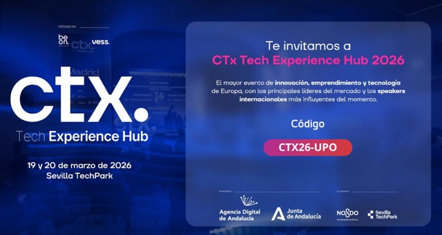 🚀Los días 19 y 20 de marzo, Sevilla acoge @ctx_tech Experience Hub 2026, uno de los encuentros internacionales más relevantes en tecnología, innovación y emprendimiento. Un espacio donde empresas, personal investigador, inversores y talento emergente conectarán para compartir proyectos y generar nuevas oportunidades.👩‍🔬👨‍💻 Desde la UPO participaremos como socio institucional y con la presentación de tres proyectos de investigación en ámbitos clave:🔹 Innovación y nuevas tecnologías para ciudades históricas resilientes dirigido por Pilar Ortiz, catedrática del Departamento de Sistemas Físicos, Químicos y Naturales.🔹 Fotovoltaica en expansión: desde espacios interiores a la agrovoltaica, liderado por los investigadores Juan Antonio Anta y Paul Pistor, del Centro de Nanociencia y Tecnologías Sostenibles (CNATS).🔹 Robotización de tareas en el sector de la construcción dirigido por el profesor Jose Antonio Cobano Suárez, investigador del Service Robotics Laboratory de la UPO.🎟️ Si eres estudiante, PDI, PTGAS o alumni UPO, puedes asistir GRATIS con el código 👉 CTX26-UPO (modalidad CTx Experience).Además, tienes un 50 % de descuento en entradas generales y VIP.📍 No pierdas la oportunidad de conectar con el ecosistema tecnológico y descubrir hacia dónde avanza la innovación.🔗 Más info: enlace en la Bio.#CTx2026 #Innovación #Tecnología #Sevilla #Emprendimiento #UniversidadPablodeOlavide