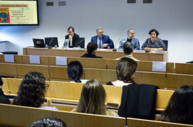 Juan Miguel Gómez, Evaristo Barrera, Raúl álvarez y Auora Castillo durante la presentación del Acto organizado con motivo del Día Mundial del Trabajo Social