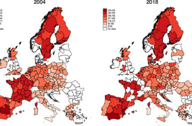 Mapa comparativo de 2004 y 2018 se aprecia la fuerte heterogeneidad territorial y el avance generalizado de la representación femenina en Europa; Francia, parte de España y los países nórdicos se acercan a la paridad, mientras que Italia, Polonia, Hungría o Grecia se mantienen rezagados. Pese al aumento general, la igualdad de género sigue siendo limitada, en no pocas regiones las mujeres no llegan al 33 % de representación.