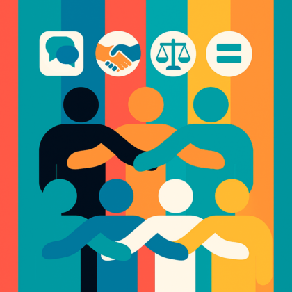 ilustración democracia: diálogo, respeto, igualdad, justicia