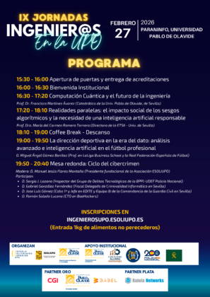 IX Jornadas Ingenier@s en la UPO : próximo viernes 27 de febrero, a partir de las 15:30 horas, en el Paraninfo de la Universidad Pablo de Olavide