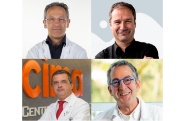 Dr. Manuel Comabella (superior izquierda), Dr. David Otaegui (superior derecha), Dr. José Luis Lanciego (inferior izquierda), Dr. Pablo Martínez-Lage (inferior derecha).