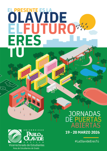 Jornadas de Puertas Abiertas: 'El presente es la Olavide, el futuro eres tú’ (texto sobre ilustración del campus UPO)