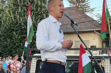 Péter Magyar, founder of Talpra Magyarok Közössége, vice president of the Respect and Freedom Party (Tisza) in Szigetszenmiklós, the 2nd of June in 2024