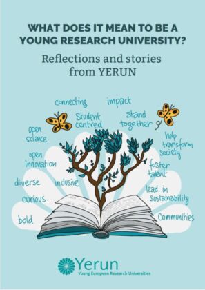 ilustración que muestra los valores de YERUN: un árbol nace de las hojas de un libro