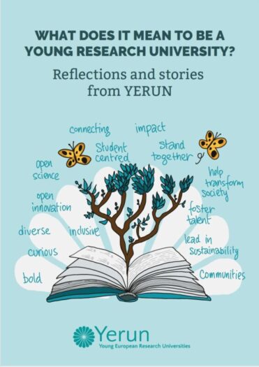 ilustración que muestra los valores de YERUN: un árbol nace de las hojas de un libro