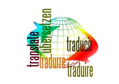 ilustración (la palabra 'traducir' en varios idiomas sobre el fondo de un globo terráqueo)