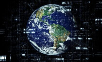 Ilustración de la Tierra vista desde el espacio en un entorno digital
