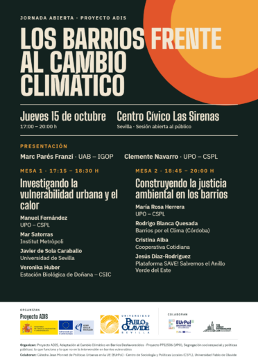 Jornada Abierta 'Los barrios frente al cambio climático' (cartel con el programa y ponentes)